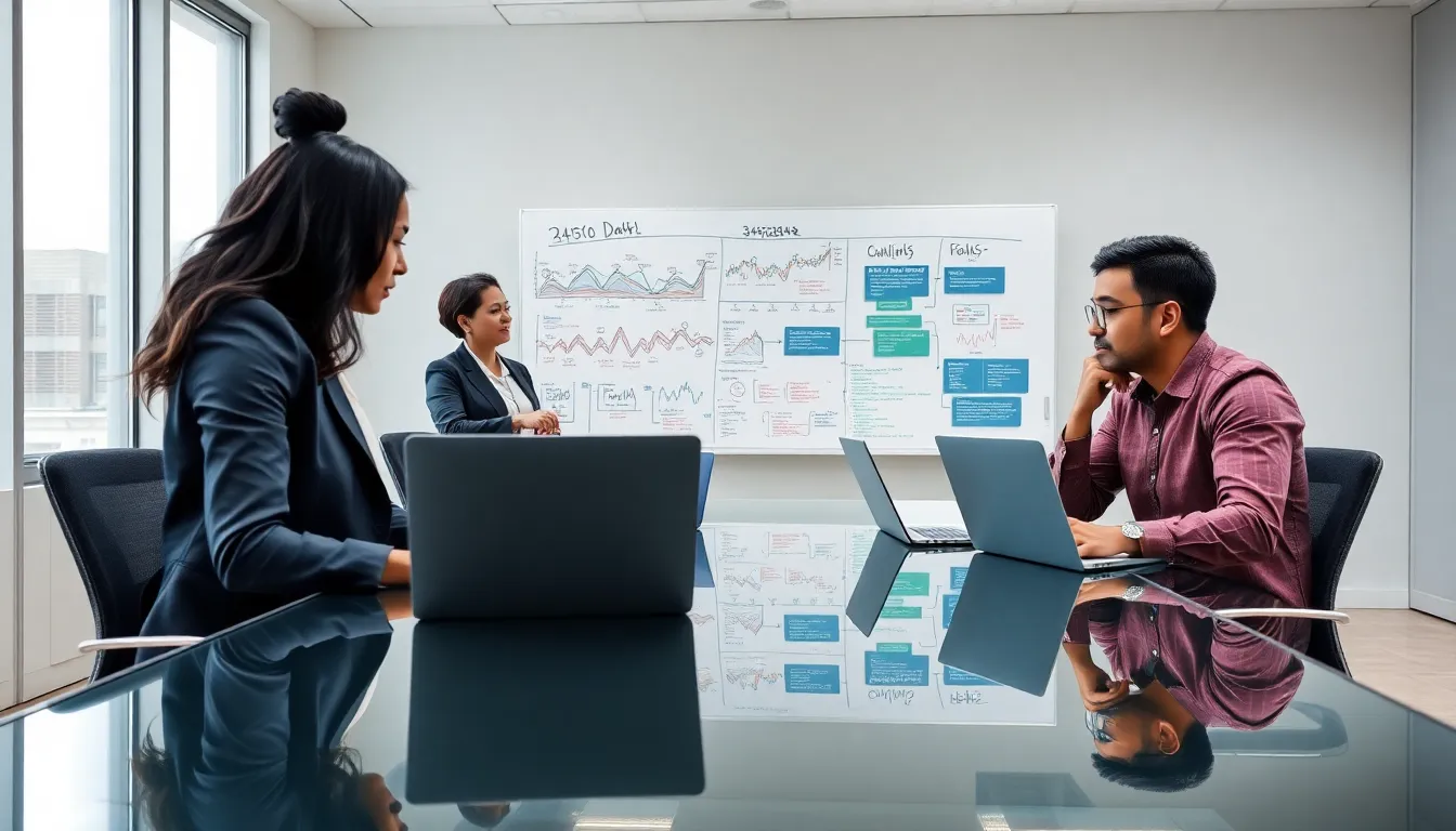 diverse team discussing data significance in a modern office.